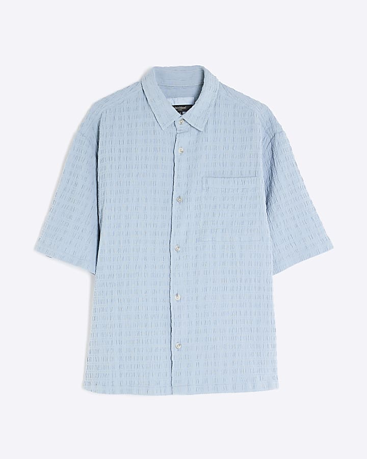 Blue Boxy Fit Crinkle Textured Shirt