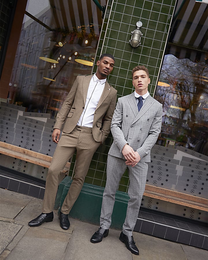 Brown Slim Fit Check Suit Jacket