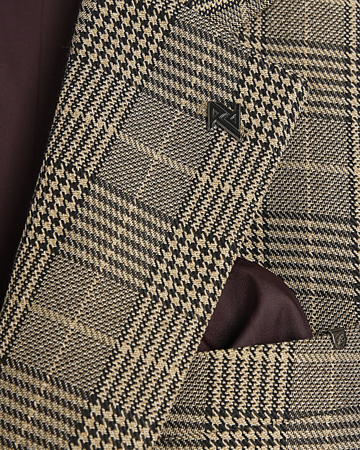 Brown Slim Fit Check Suit Jacket
