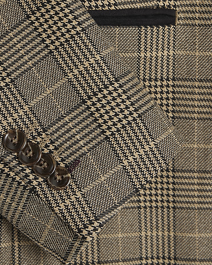 Brown Slim Fit Check Suit Jacket