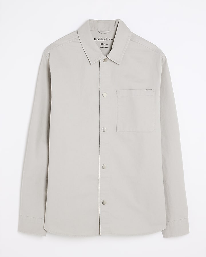 Grey Long Sleeve Curved Hem Dyed Shirt