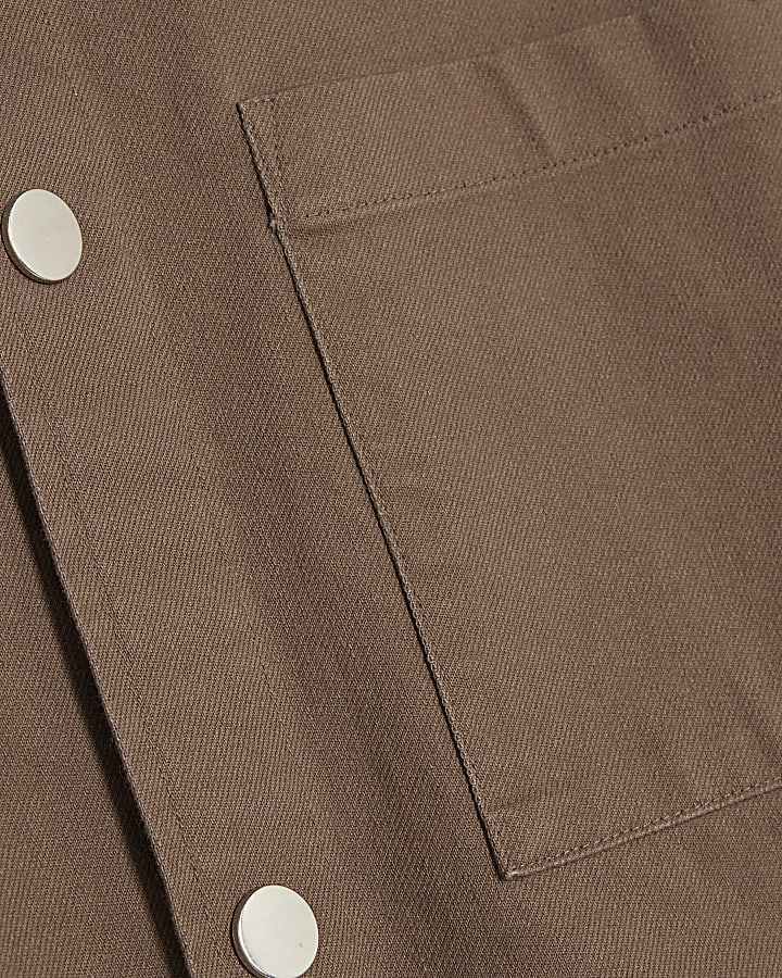Brown Long Sleeve Curved Hem Dyed Shirt