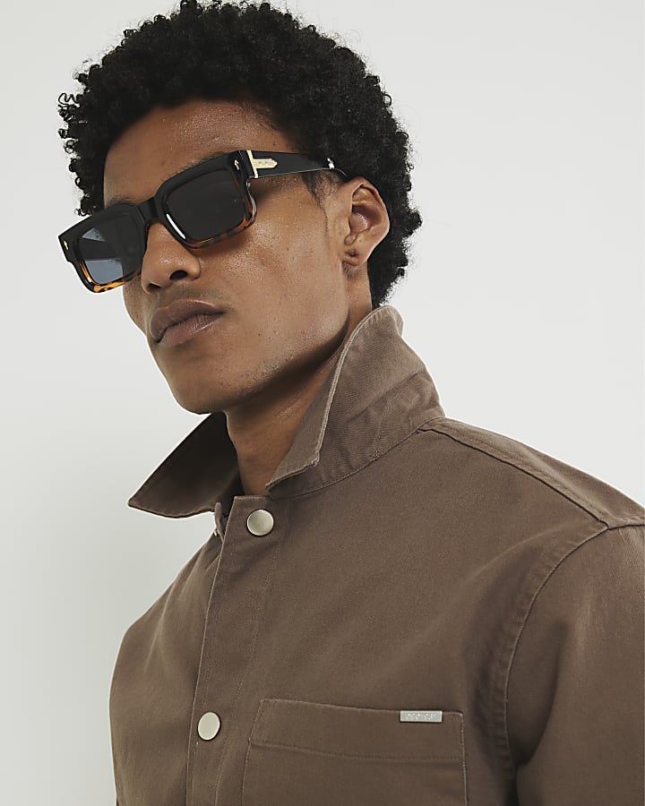 Brown Long Sleeve Curved Hem Dyed Shirt