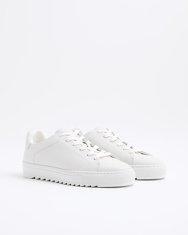 White Leather Sharks Tooth Sole Trainers