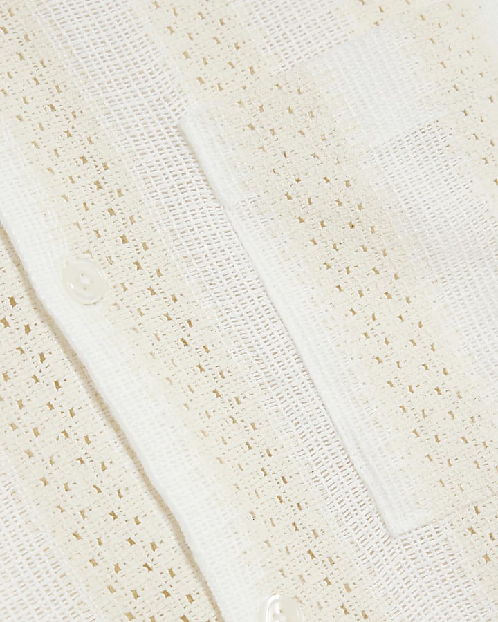 Cream Regular Fit Stripe Crochet Shirt