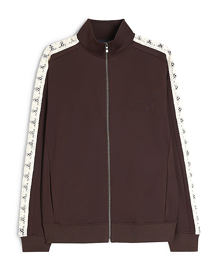 Brown Regular Fit Crochet Detail Zip Jacket