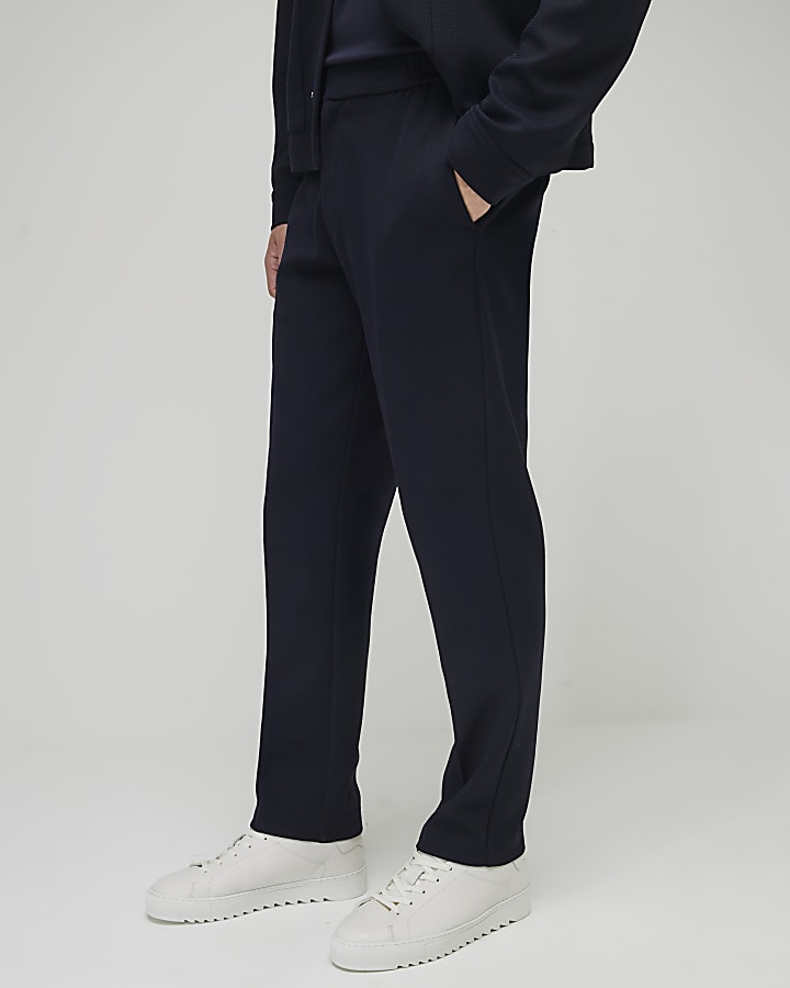 Navy Slim Fit Textured Trousers