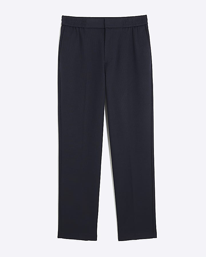 Navy Slim Fit Textured Trousers