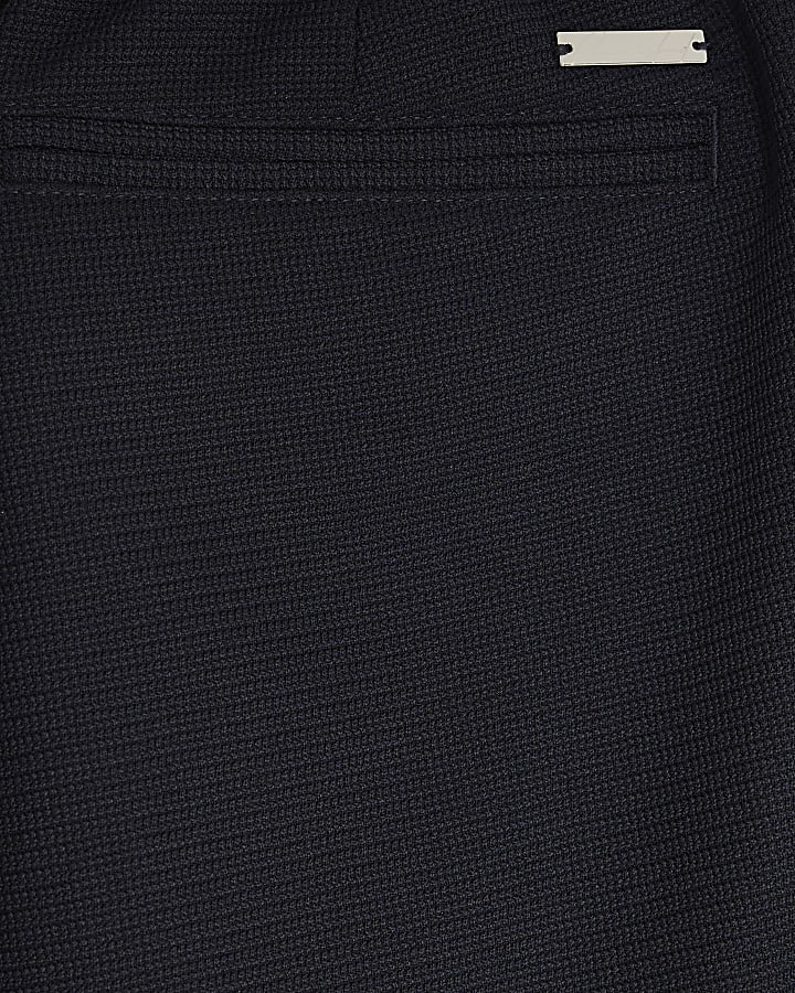 Navy Slim Fit Textured Trousers