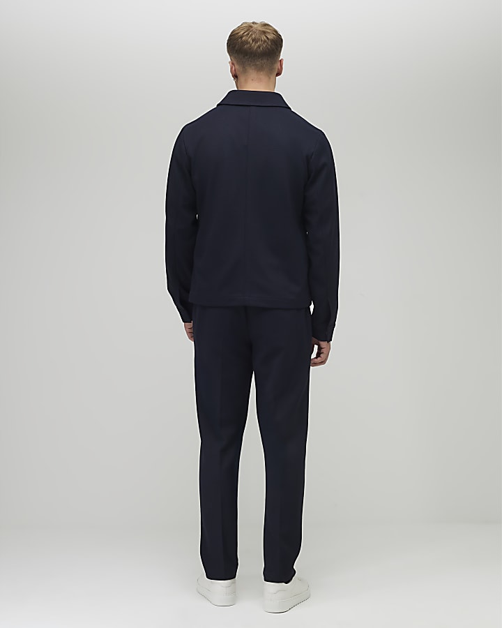 Navy Slim Fit Textured Trousers