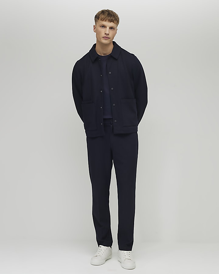 Navy Slim Fit Textured Trousers