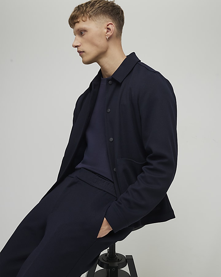 Navy Slim Fit Textured Trousers