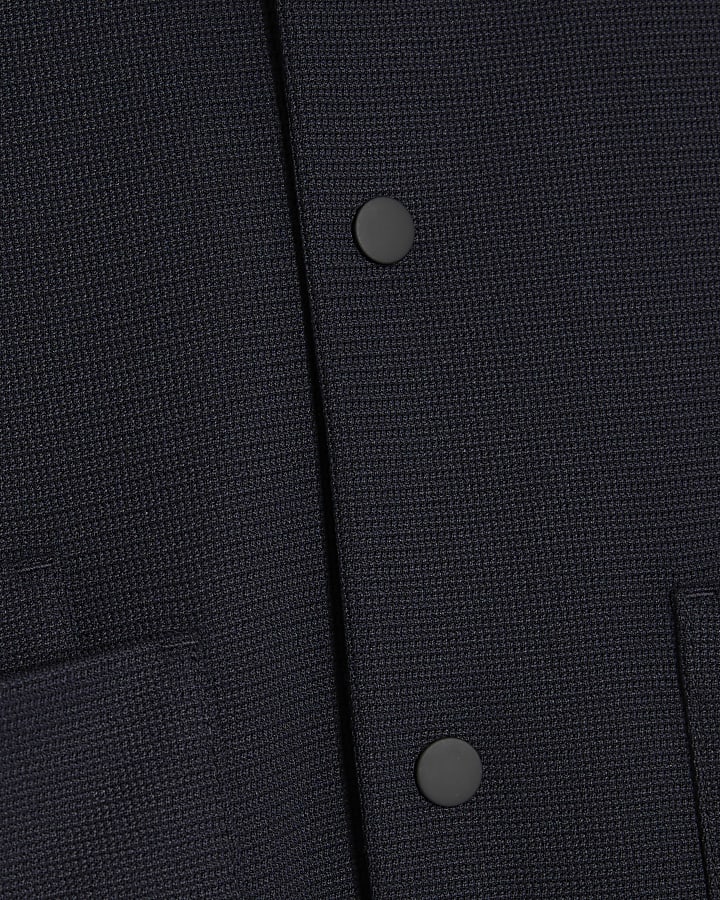 Navy Slim Fit Textured Overshirt
