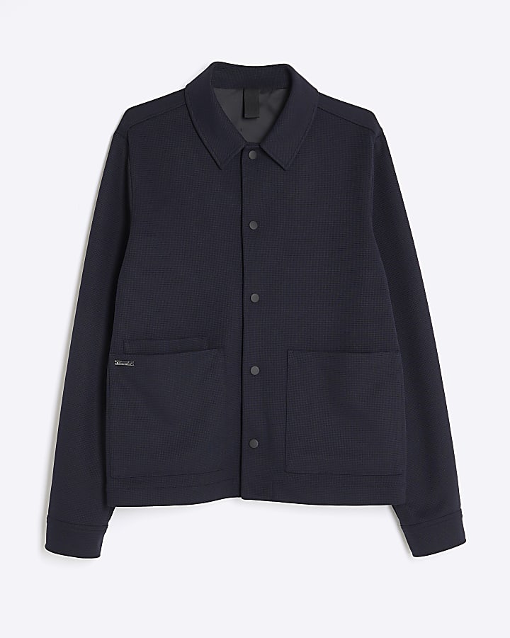 Navy Slim Fit Textured Overshirt