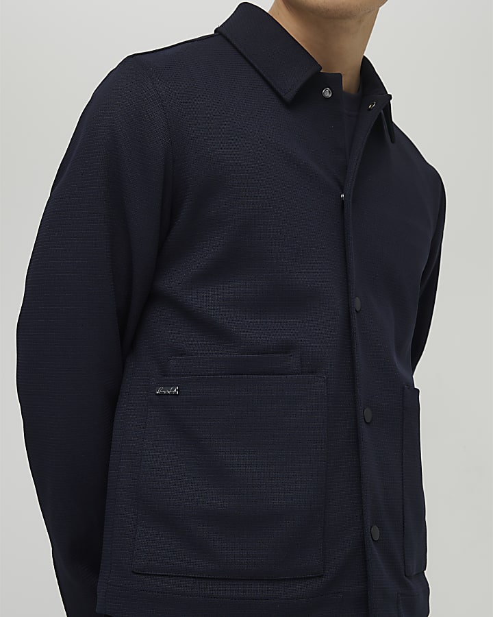 Navy Slim Fit Textured Overshirt