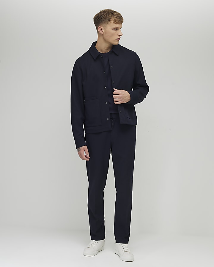 Navy Slim Fit Textured Overshirt