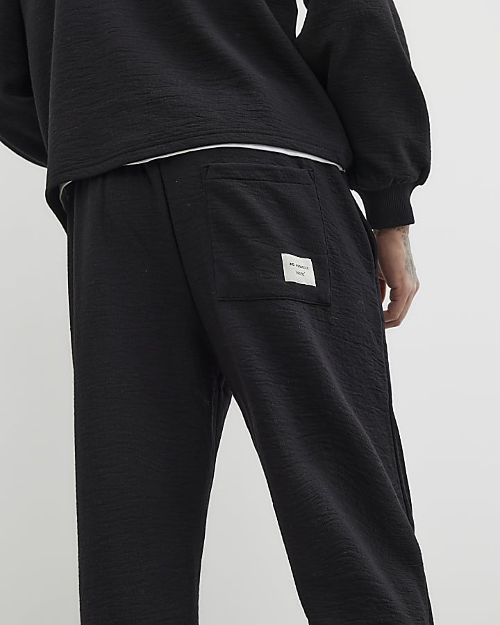 Black Textured Tapered Joggers