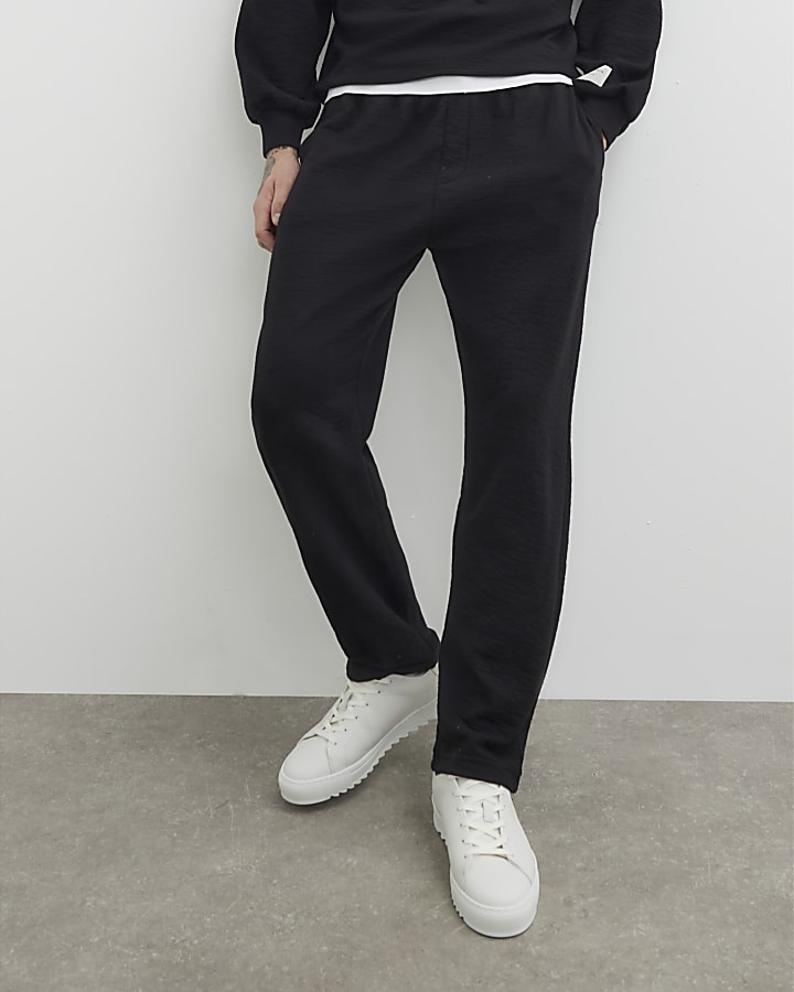 Black Textured Tapered Joggers