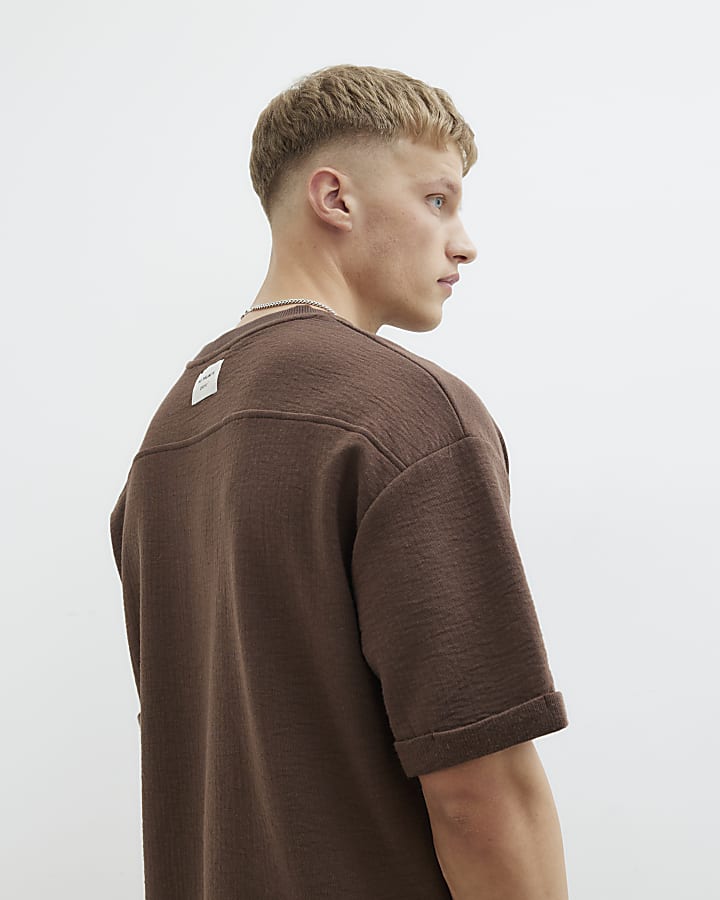 Brown Short Sleeve Textured T-Shirt