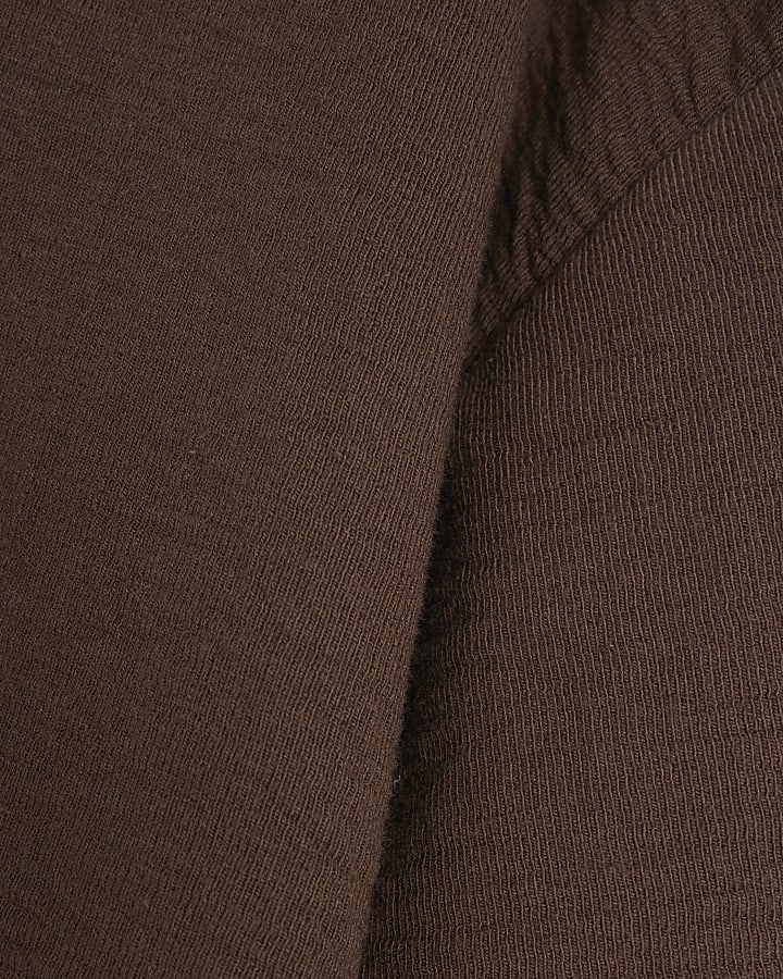 Brown Short Sleeve Textured T-Shirt