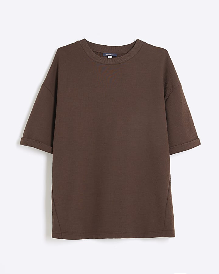 Brown Short Sleeve Textured T-Shirt