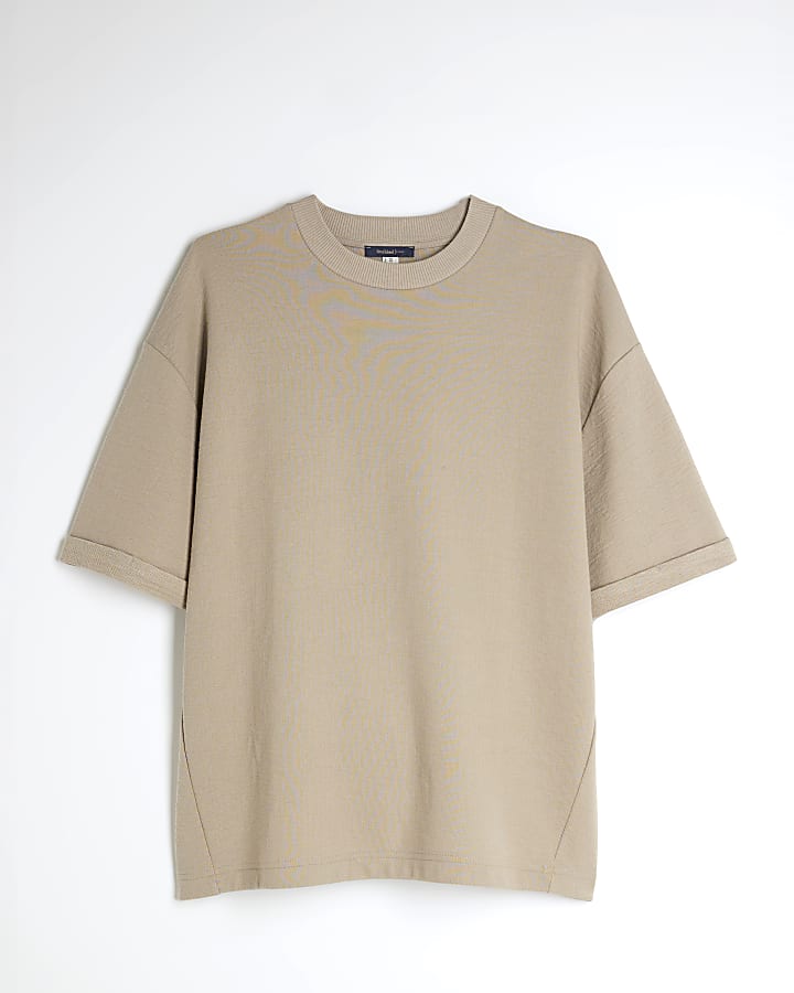 Stone Oversized Short Sleeve Textured T-Shirt