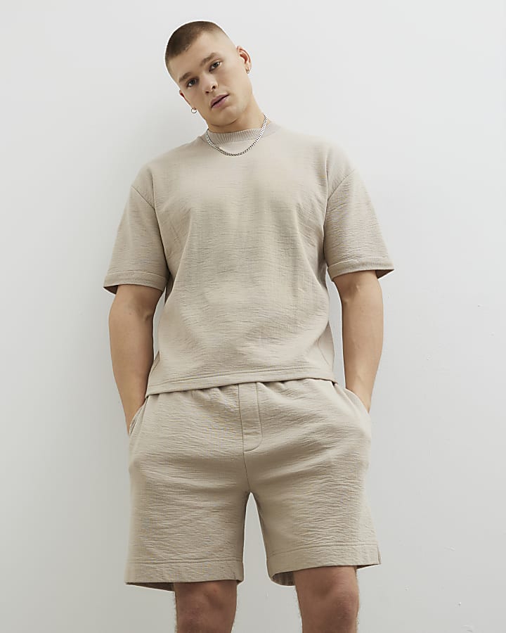 Stone Oversized Short Sleeve Textured T-Shirt