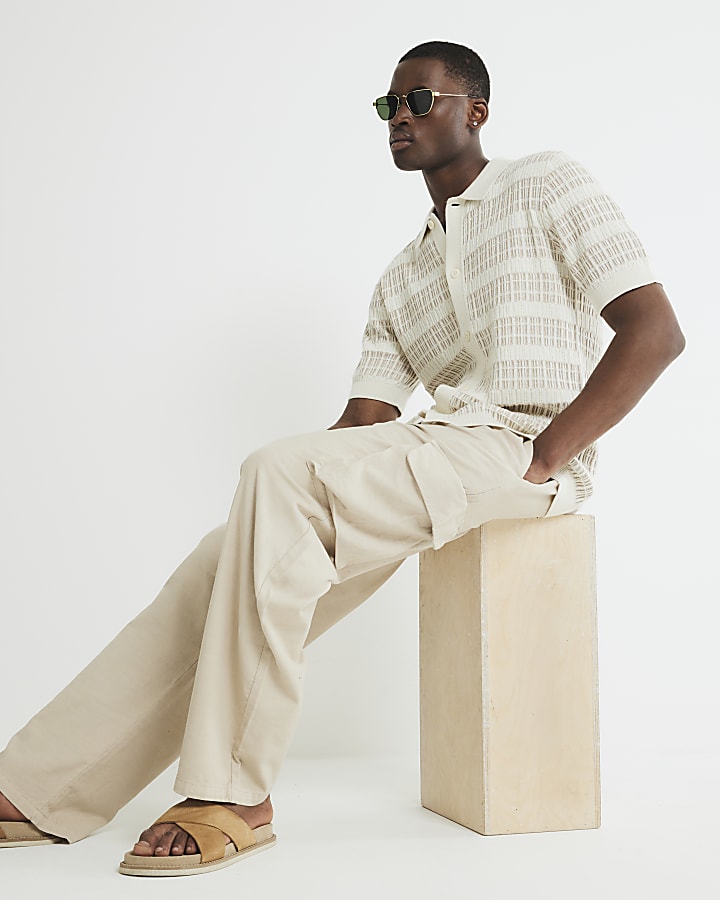 Stone Straight Leg Cargo Trousers