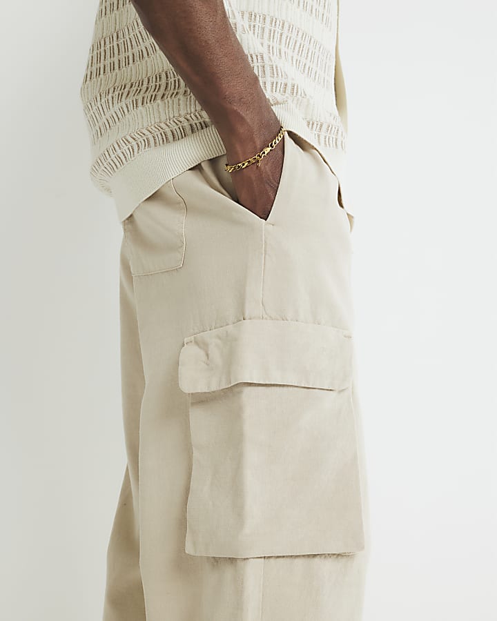 Stone Straight Leg Cargo Trousers