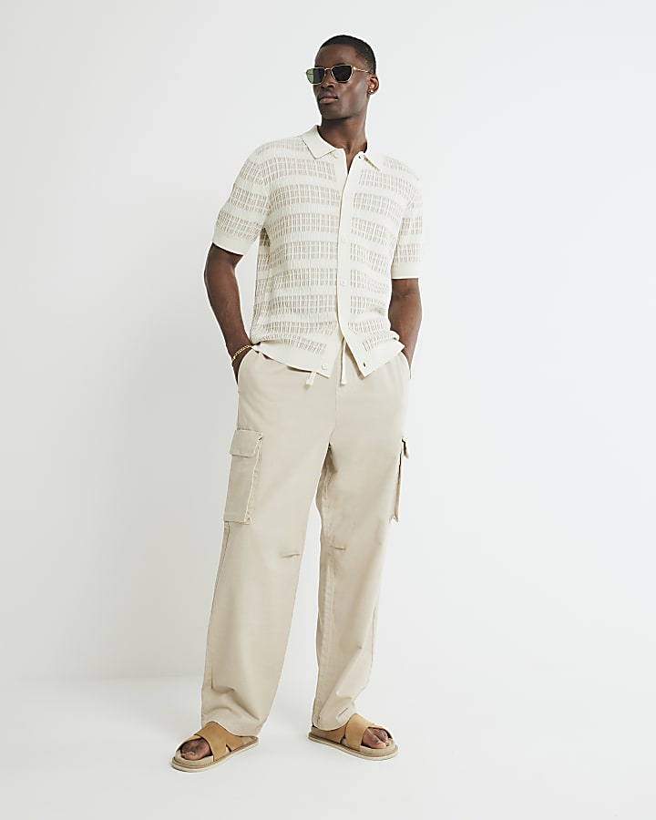 Stone Straight Leg Cargo Trousers