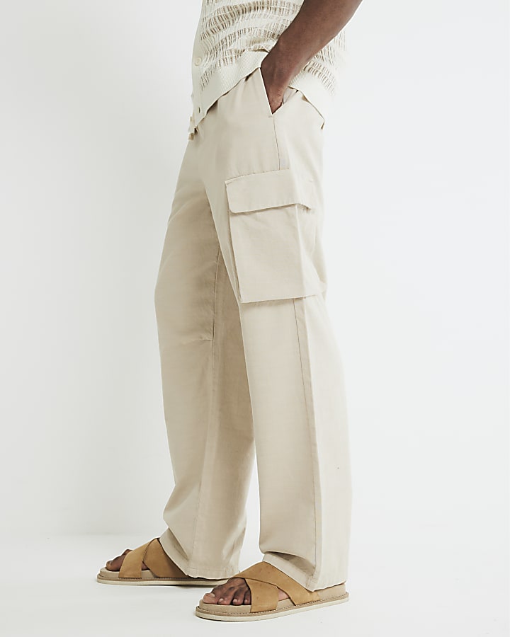 Stone Straight Leg Cargo Trousers