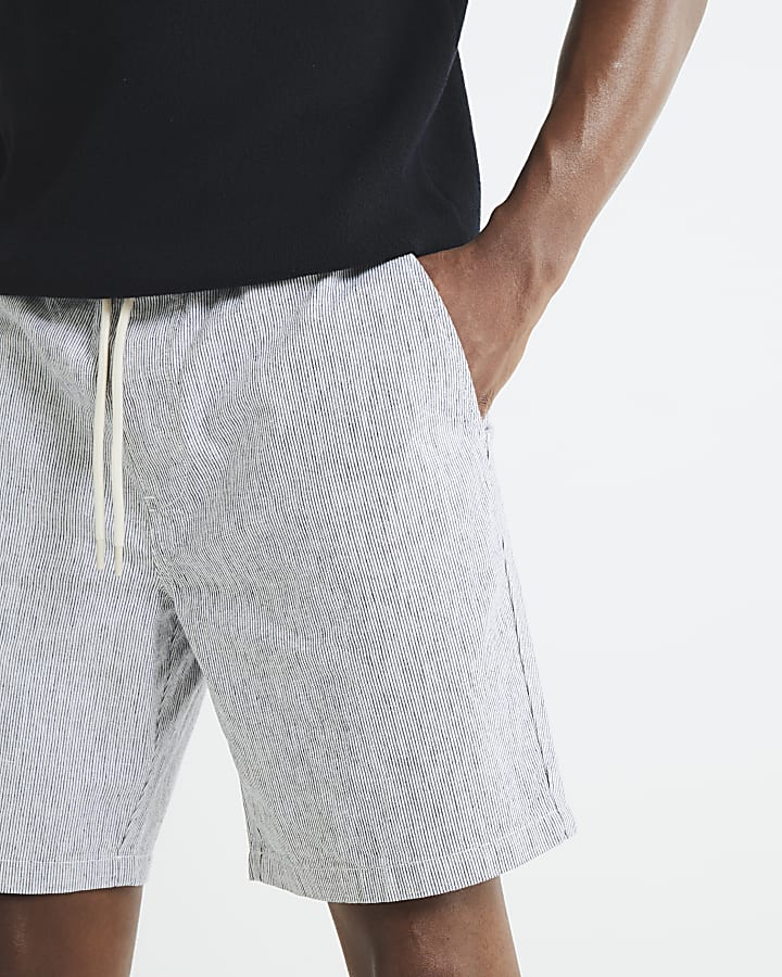Navy Regular Fit Striped Shorts
