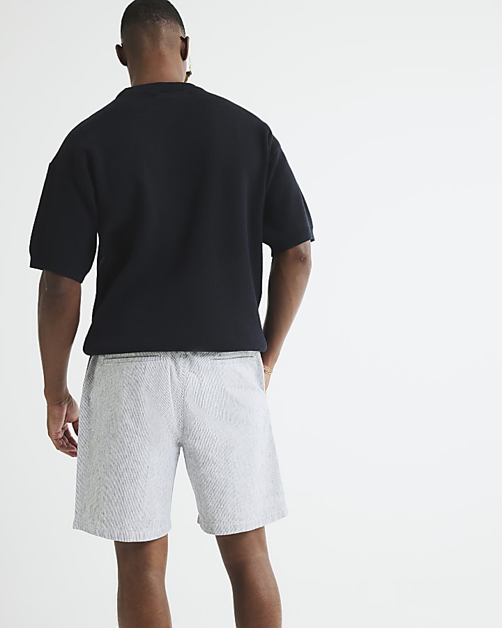 Navy Regular Fit Striped Shorts