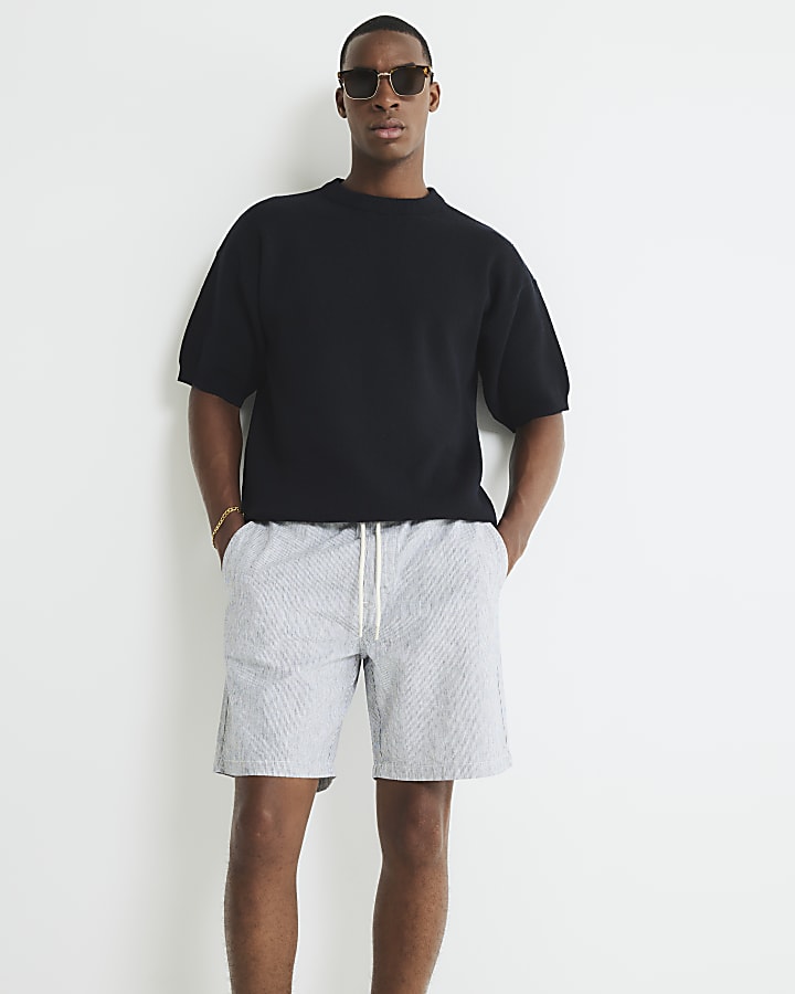 Navy Regular Fit Striped Shorts