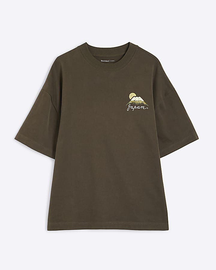 Khaki Oversized Japanese Souvenir T-Shirt