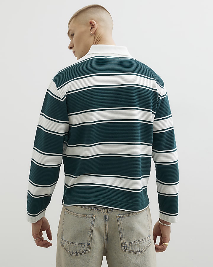 Green Oversized Striped Smart Polo Shirt