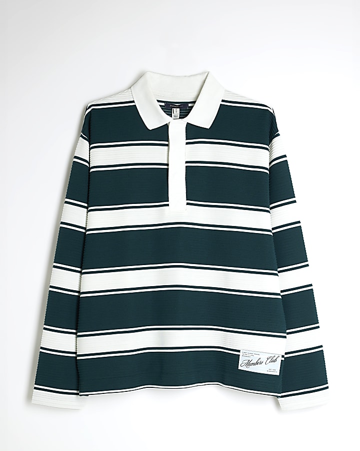 Green Long Sleeve Striped Smart Polo Shirt