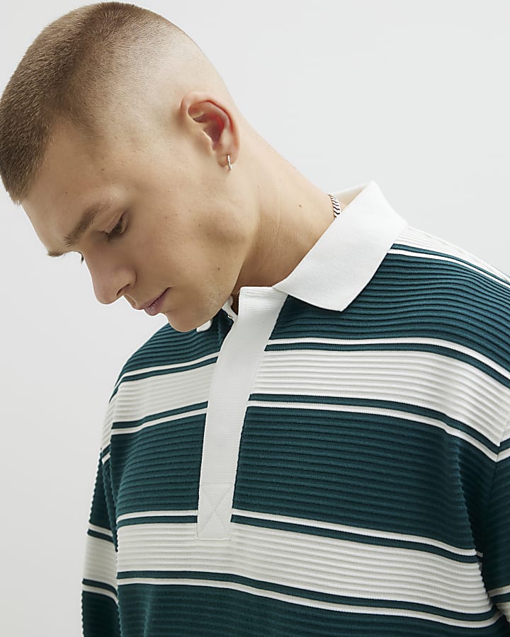 Green Oversized Striped Smart Polo Shirt