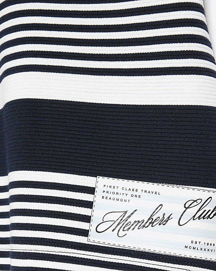 Navy Boxy Fit Stripe Short Sleeve Polo Shirt