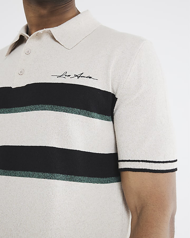 Stone Boucle Colour Block Polo Shirt