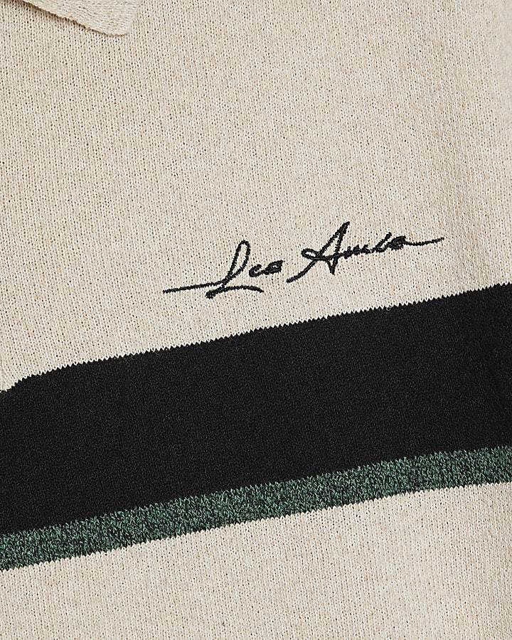 Stone Boucle Colour Block Polo Shirt