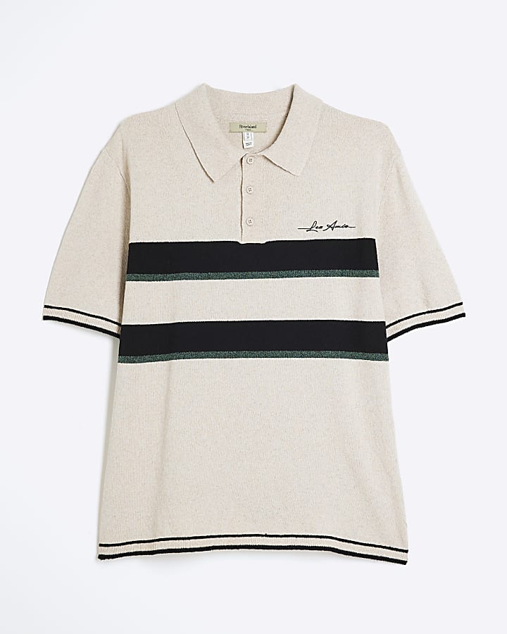 Stone Boucle Colour Block Polo Shirt