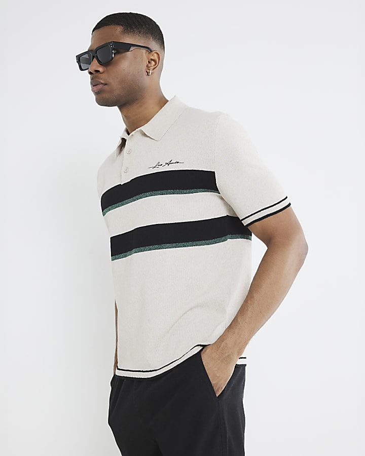 Stone Boucle Colour Block Polo Shirt