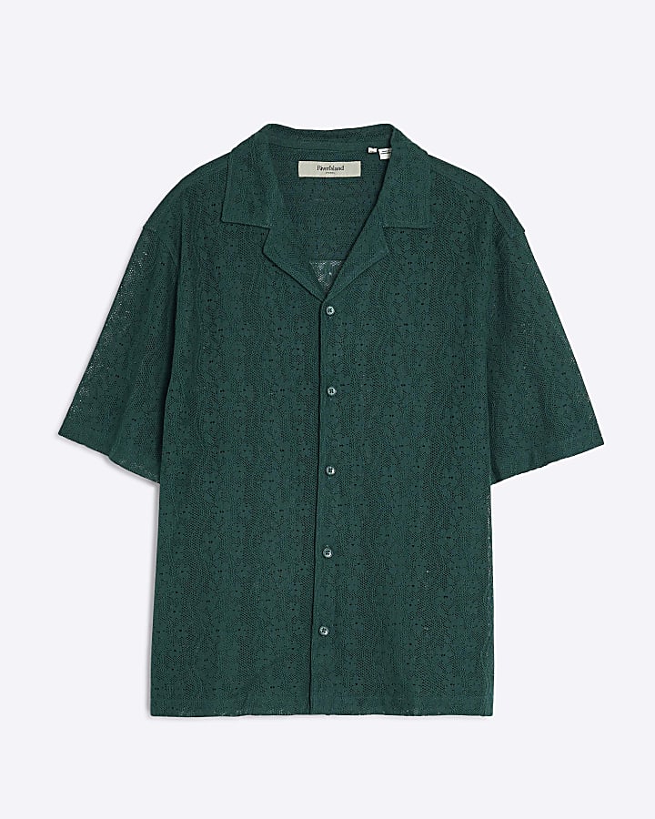 Green Short Sleeve Boxy Fit Lace Shirt