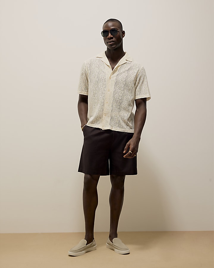 Ecru Short Sleeve Boxy Fit Lace Shirt