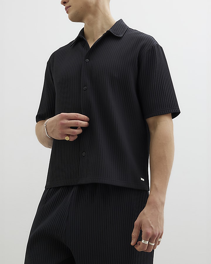 Black Chunky Plisse Shirt