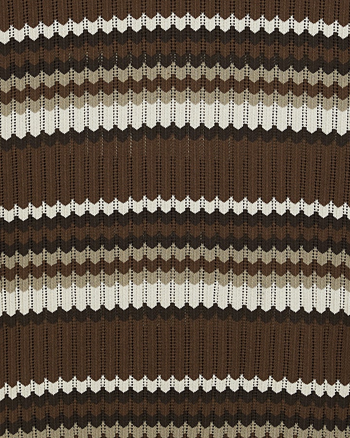 Brown Short Sleeve Stripe Revere Polo Shirt