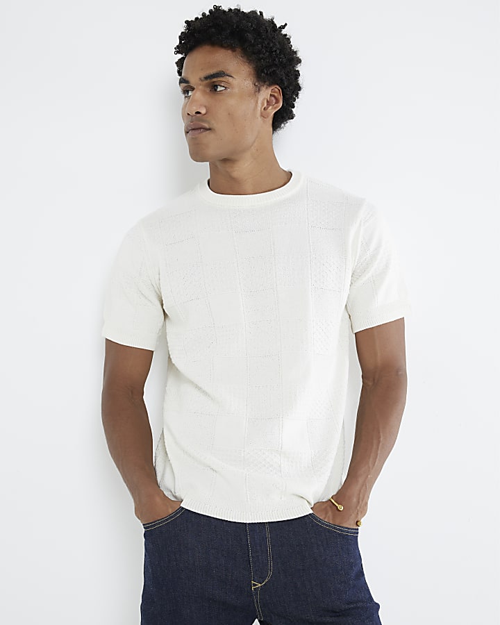 White Knitted Patchwork T-Shirt