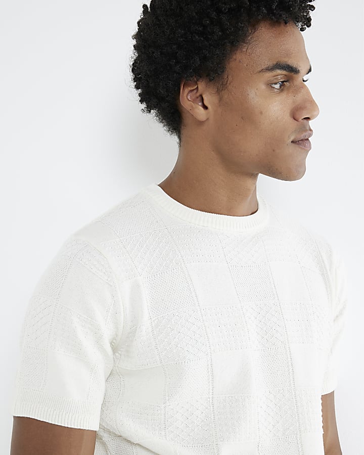 White Knitted Patchwork T-Shirt