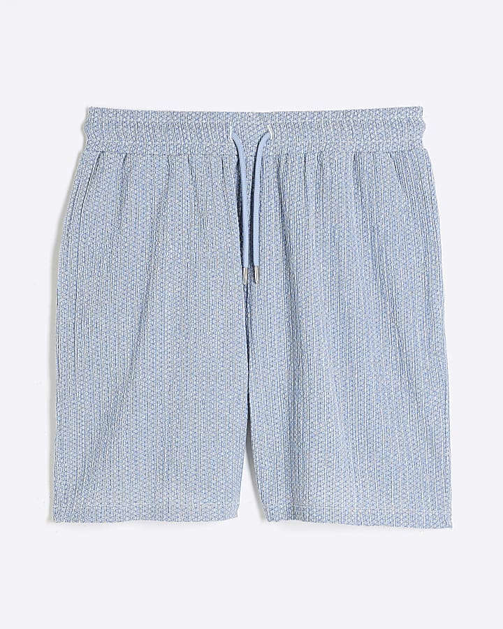 Blue Regular Fit Plisse Shorts